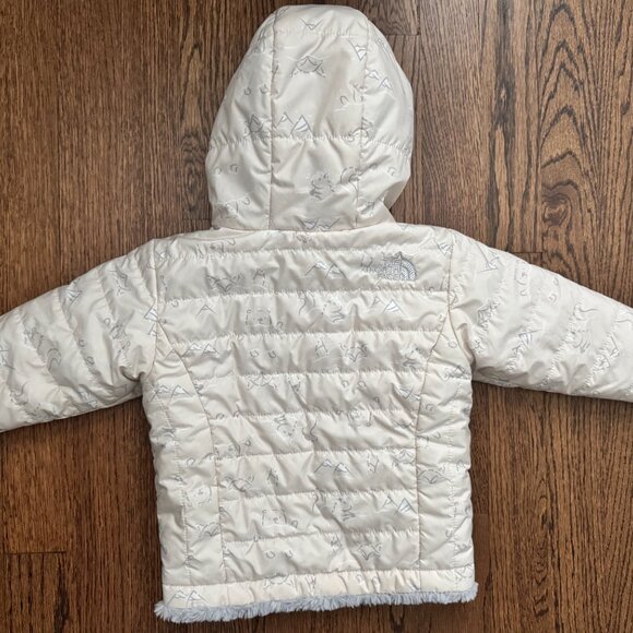 The North Face Infant Reversible Hooded Jacket - 6-12M - Cream with Gray Fleece - Picture 3 of 4